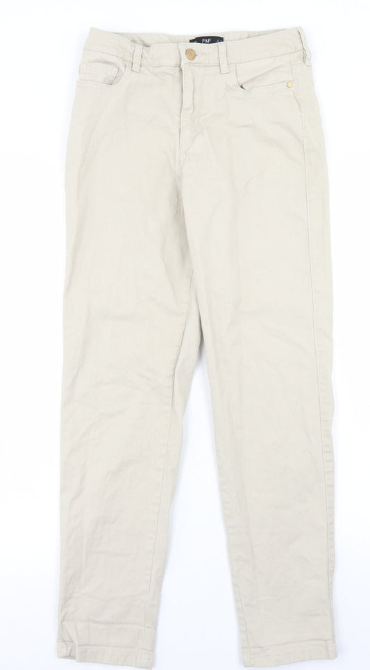 Additional front view of F&F women’s beige cotton skinny jeans, size UK 6, 27-inch leg regular button