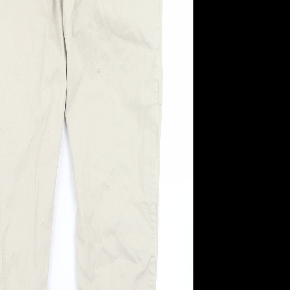 Brand and care label for F&F women’s beige cotton skinny jeans, size UK 6, 27-inch leg regular button