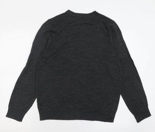 NEXT Mens Grey V-Neck Acrylic Pullover Jumper Size M