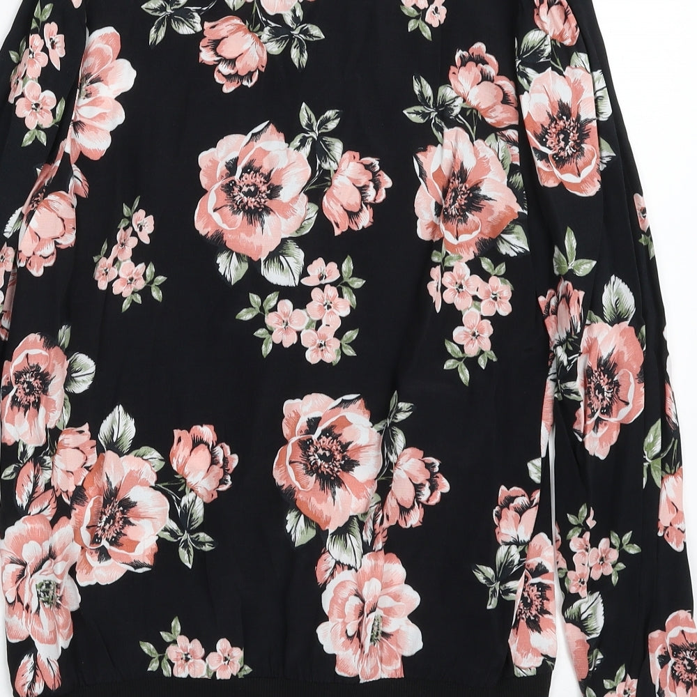 F&F Womens Black Floral Jacket Size 8 Zip