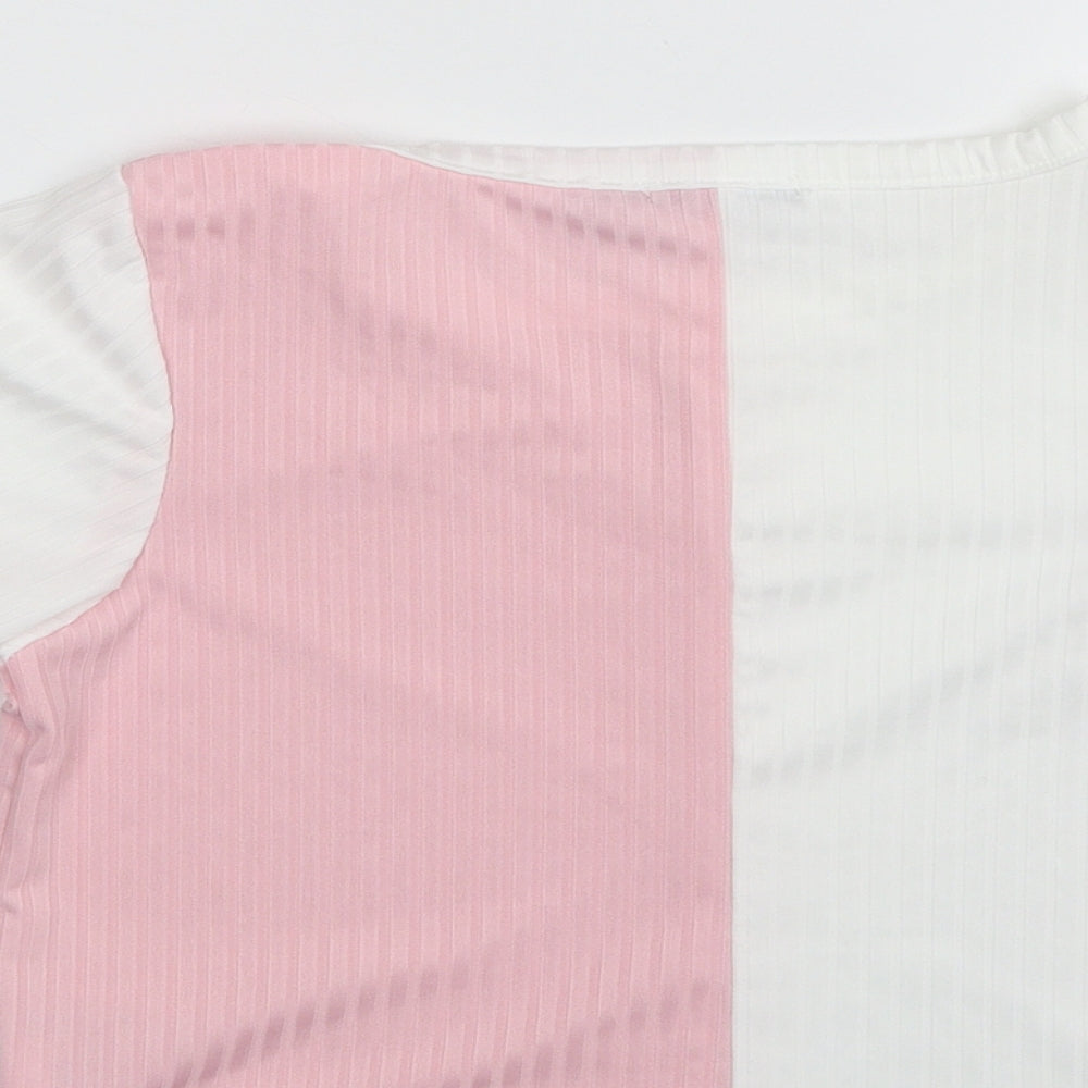 Boohoo Womens Pink Striped Polyester Pullover Sweatshirt Size 8  Pullover