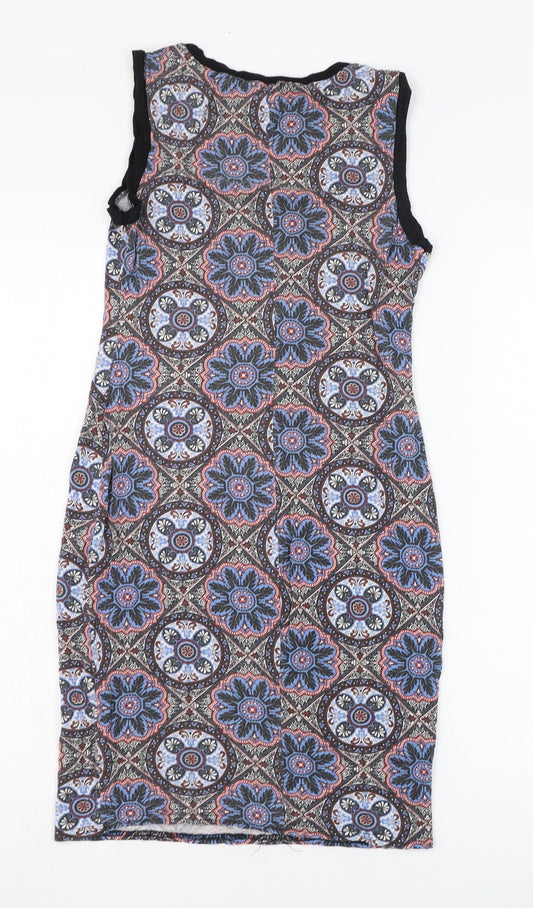 New Look Womens Blue Paisley Viscose Pencil Dress Size 10 Round Neck Pullover