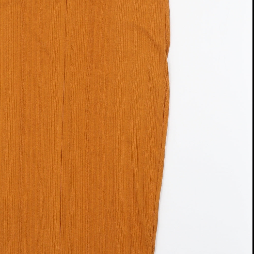 Brand and care label for Primark women’s yellow polyester straight & pencil skirt, size UK 12