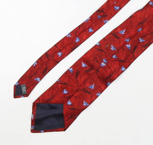 Marks and Spencer Mens Red Floral Silk Pointed Tie One Size