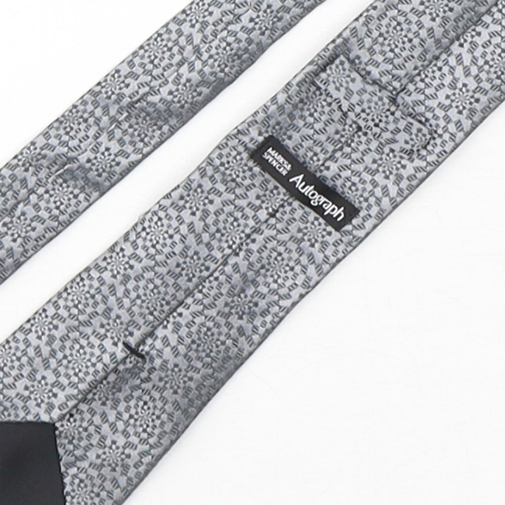 Autograph Mens Silver Geometric Silk Pointed Tie One Size
