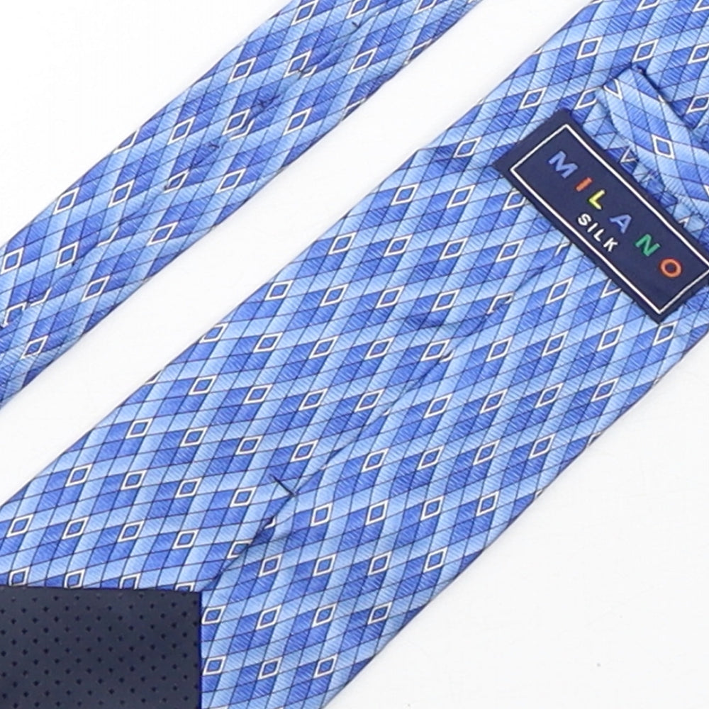Mens Milano Blue Geometric Pointed Tie