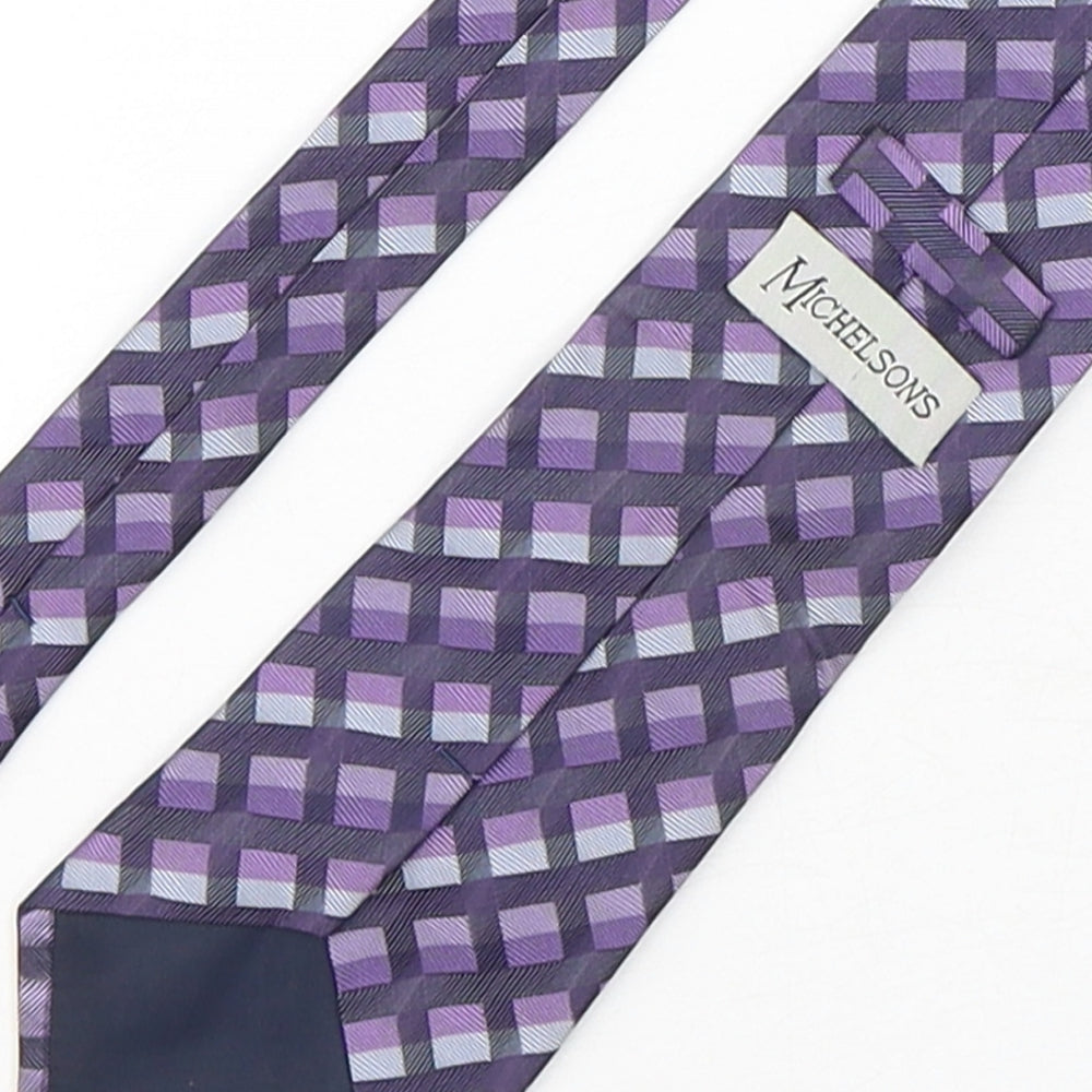 Brand and care label for Michelsons men’s purple plaids & checks silk pointed tie one size