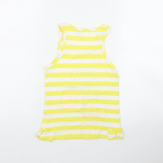 George Girls Yellow Striped Cotton Basic Tank Size 8-9 Years Scoop Neck - Cherries