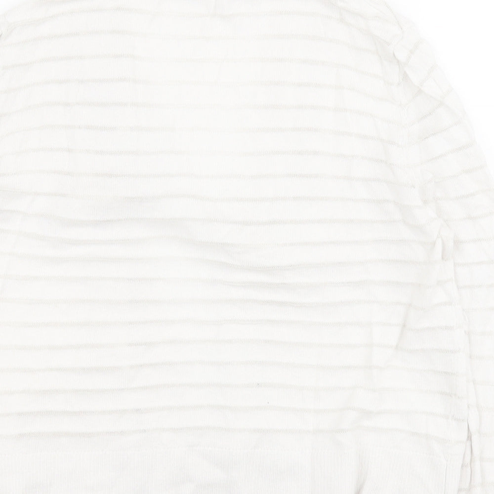 TU Womens White V-Neck Striped Cotton Shrug Jumper Size 8