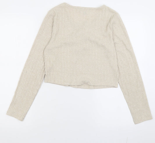 Primark Womens Beige Viscose Cropped T-Shirt Size M V-Neck