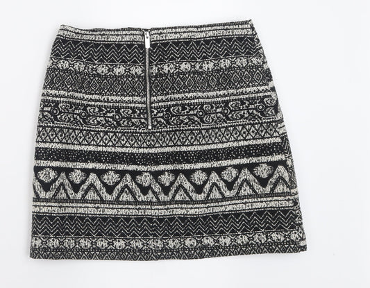 George Womens Black Geometric Polyacrylate Fibre A-Line Skirt Size 8 Zip