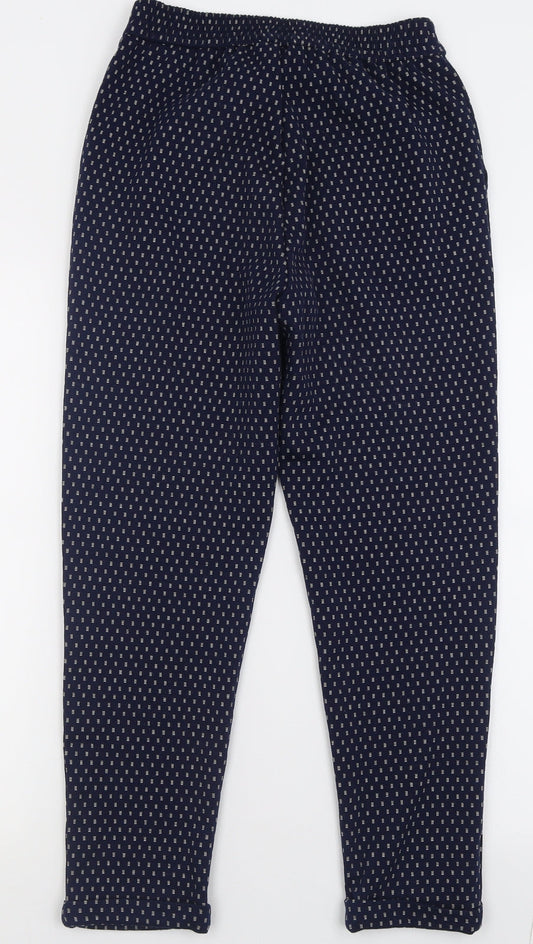 F&F Womens Blue Geometric Polyester Trousers Size 8 L26 in Regular
