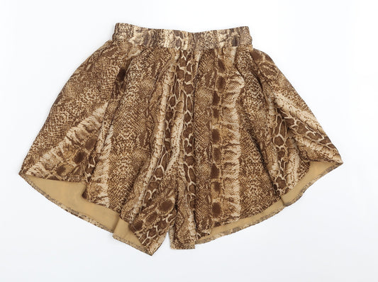 PRETTYLITTLETHING Womens Brown Animal Print Polyester Skimmer Shorts Size 8 L4 in Regular