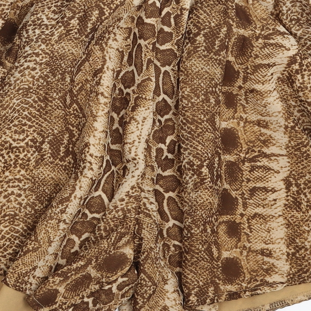 PRETTYLITTLETHING Womens Brown Animal Print Polyester Skimmer Shorts Size 8 L4 in Regular