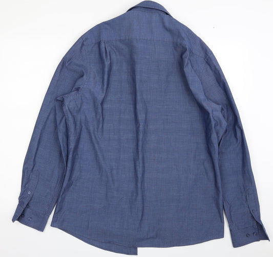 George Mens Blue Polyester Button-Up Size 16 Collared Button