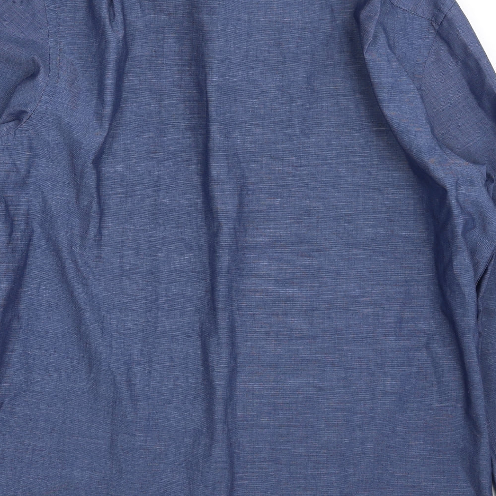 George Mens Blue Polyester Button-Up Size 16 Collared Button