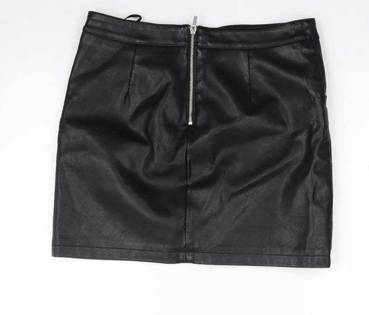 Dorothy Perkins Womens Black Polyester A-Line Skirt Size 10 Zip