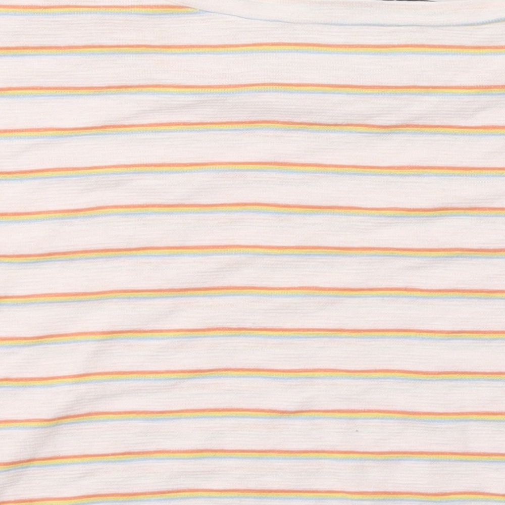 Brand and care label for Primark women’s pink striped cotton cropped t-shirt, size UK 6, round neck