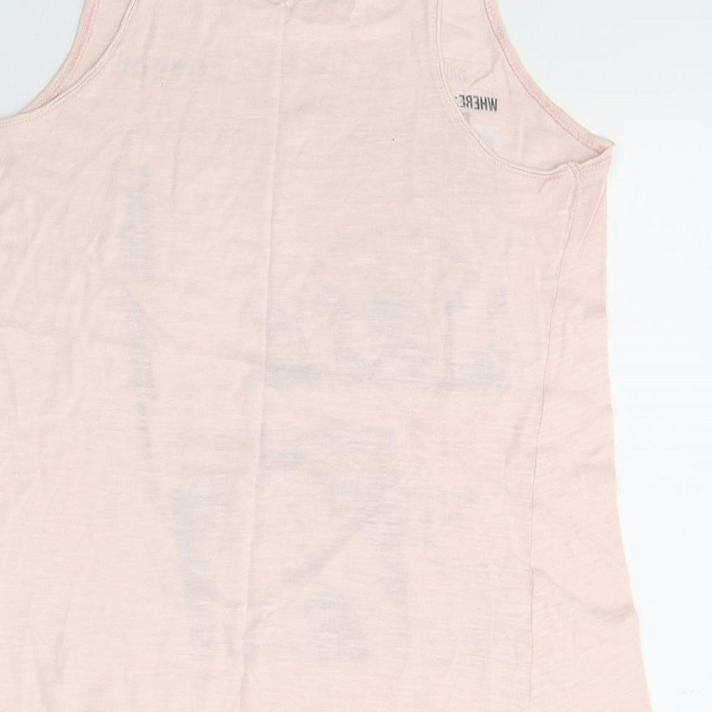 Brand and care label for Stradivarius women’s pink cotton basic tank, size S, round neck - dreams awake, just dance, festival