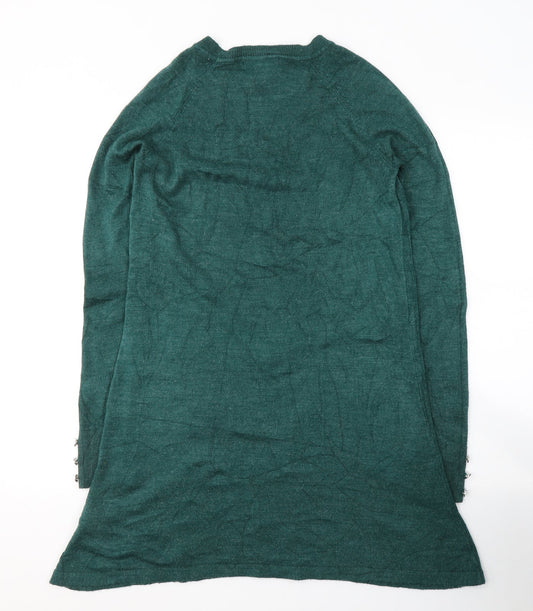 Primark Womens Green Acrylic Jacket Dress Size 6 Round Neck Pullover
