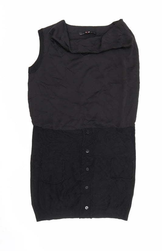 Additional front view of Yest women’s black polyester jumper dress, size M, cowl neck