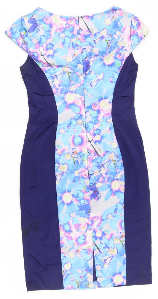 Coast Womens Multicoloured Floral Acetate Bodycon Size 10 V-Neck Zip - Asymmetric neckline