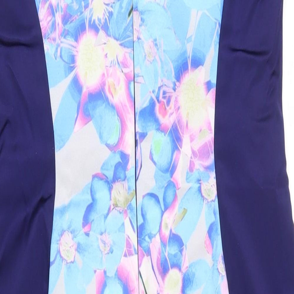 Brand and care label for Coast women’s multicoloured floral acetate bodycon, size UK 10, v-neck zip - asymmetric neckline