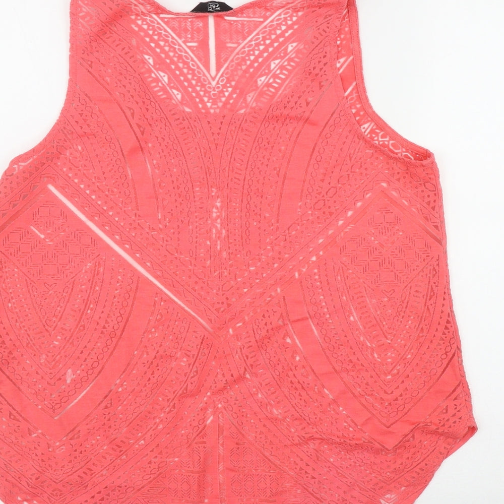 F&F Womens Pink Geometric Viscose Basic Tank Size 12 Scoop Neck