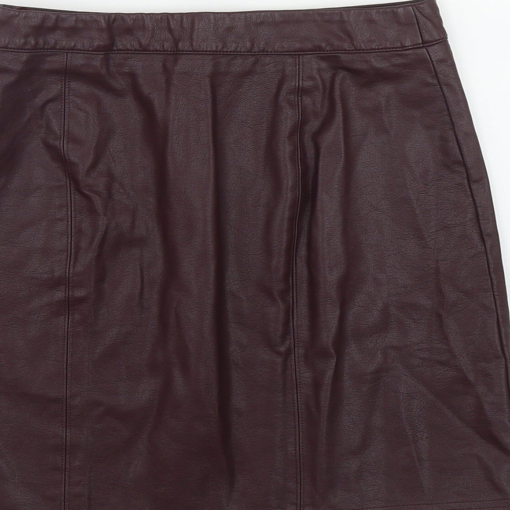 Brand and care label for Papaya women’s purple viscose mini skirt, size UK 8, zip