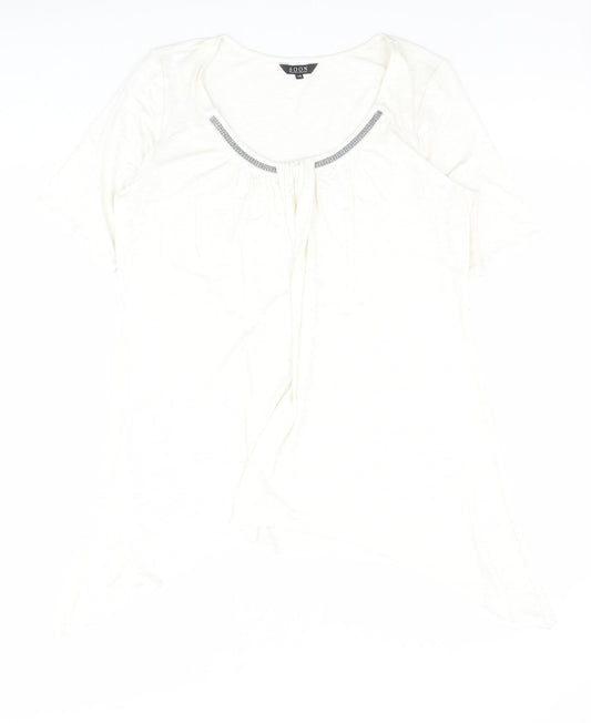 Additional front view of Soon women’s white viscose basic blouse, size UK 16, scoop neck