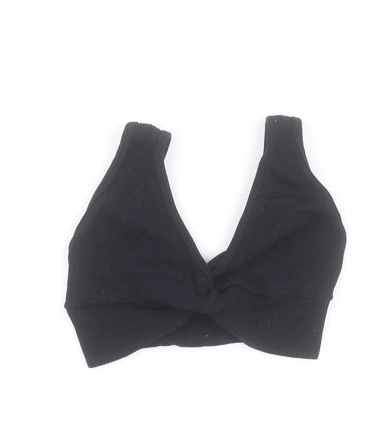 Additional front view of Dunnes women’s black polyamide cropped t-shirt, size XS, sweetheart - ribbed