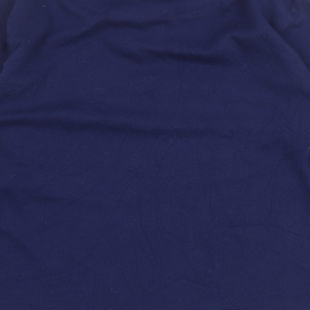 Brand and care label for Bonmarché women’s blue polyester pullover sweatshirt, size S, zip