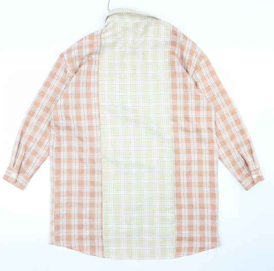 PRETTYLITTLETHING Womens Beige Plaid Polyester Shirt Dress Size 2 Collared Button