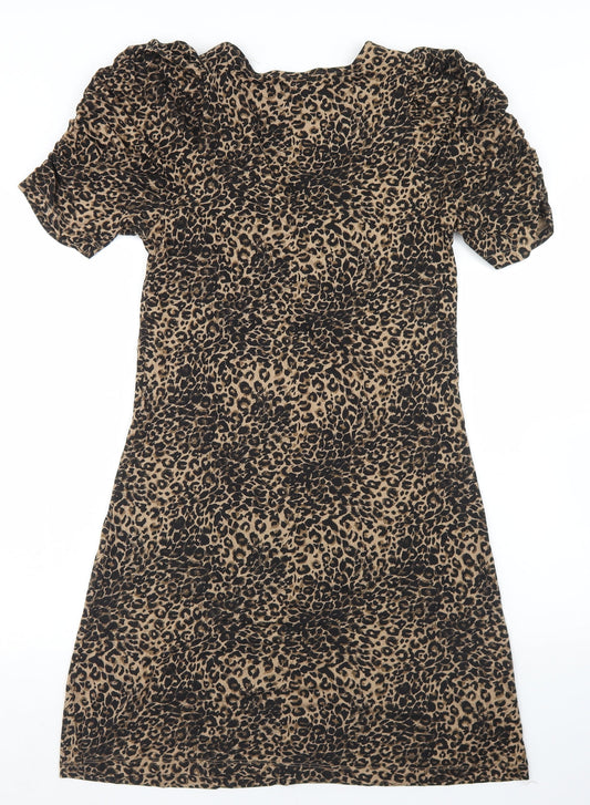 NEXT Womens Brown Animal Print Viscose Fit & Flare Size 8 V-Neck