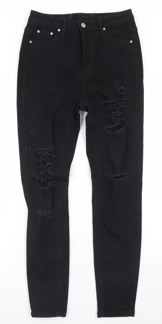 Additional front view of SHEIN women’s black cotton skinny jeans, size S, 27-inch leg regular button