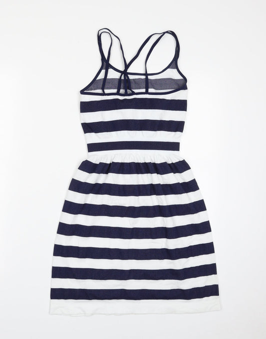 Atmosphere Womens Blue Striped Polyamide Fit & Flare Size S Off the Shoulder Pullover