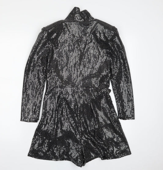 Zara Womens Black Polyester Romper One-Piece Size XS Button - Tie