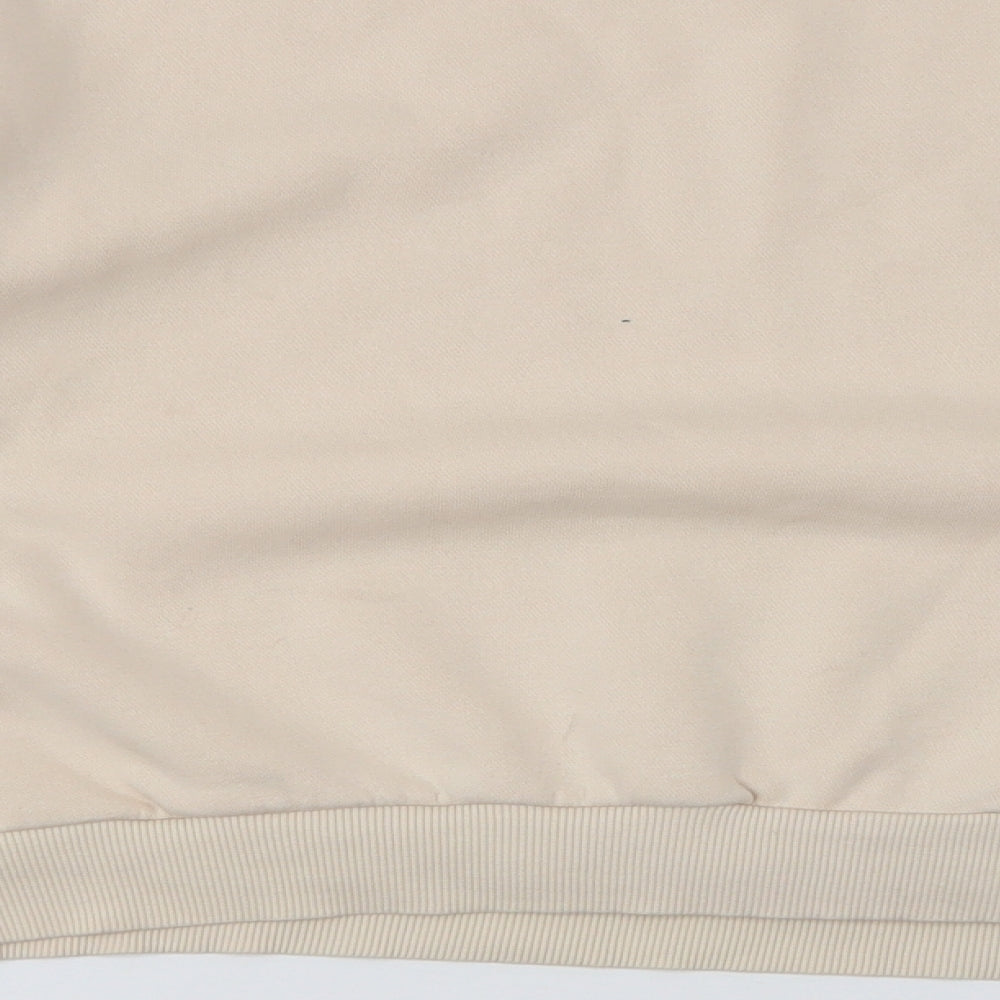 Brand and care label for H&M women’s beige cotton pullover sweatshirt, size M, pullover - compassionate