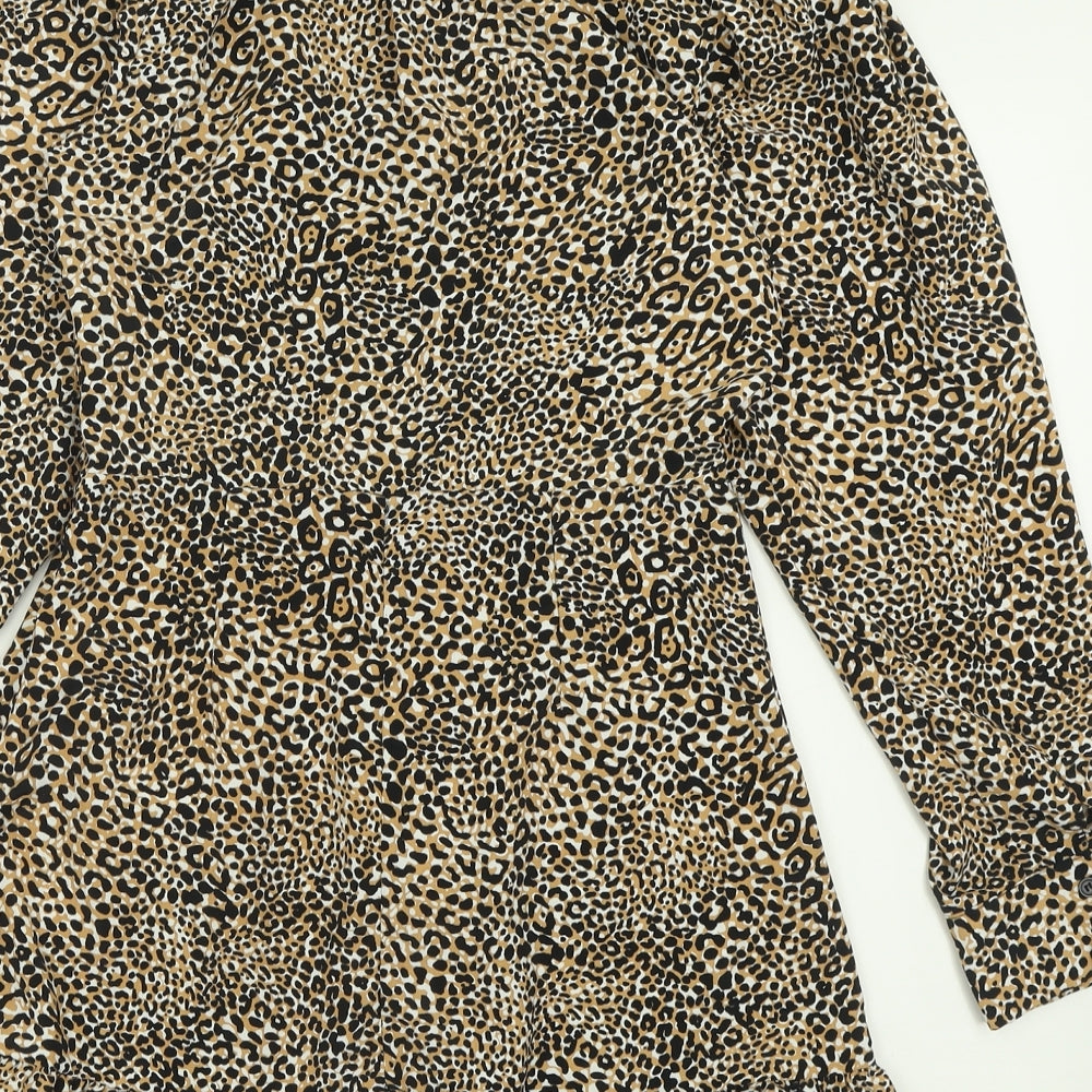 Topshop Womens Brown Animal Print Polyester Fit & Flare Size 8 Collared Zip