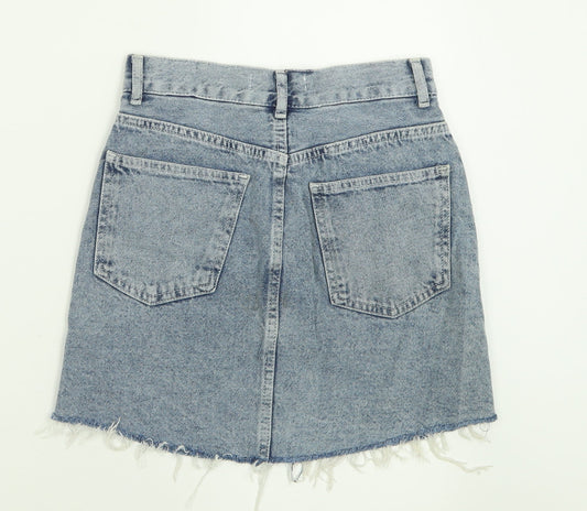 Pull&Bear Womens Blue  Cotton A-Line Skirt Size S   Button