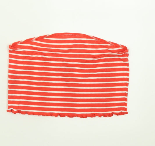 ASOS Womens Red Striped Polyester Cropped Tank Size 10 Off the Shoulder - Bandeau