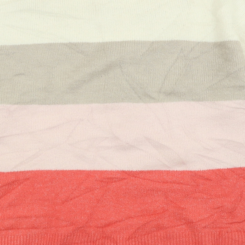 Nutmeg Womens Pink Crew Neck Striped Acrylic Pullover Jumper Size 10