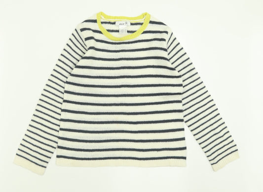 Additional front view of Abcd R boys’ white crew neck striped acrylic jumper, size 10, years pullover