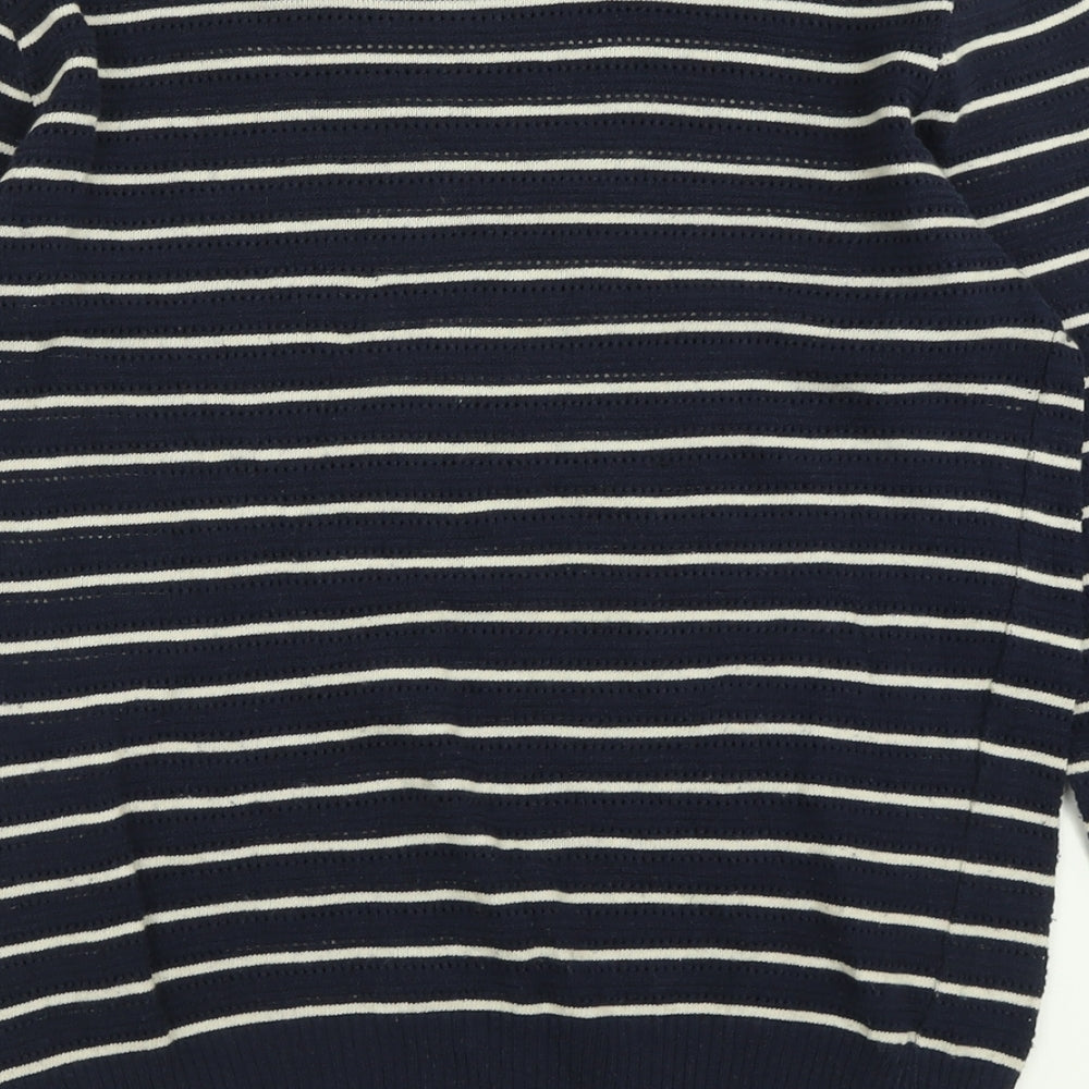 Fredrick Anderson Womens Blue Crew Neck Striped Cotton Pullover Jumper Size M