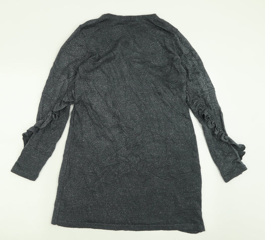 TU Womens Silver Acrylic Tunic T-Shirt Size 8 Crew Neck - Frill sleeve