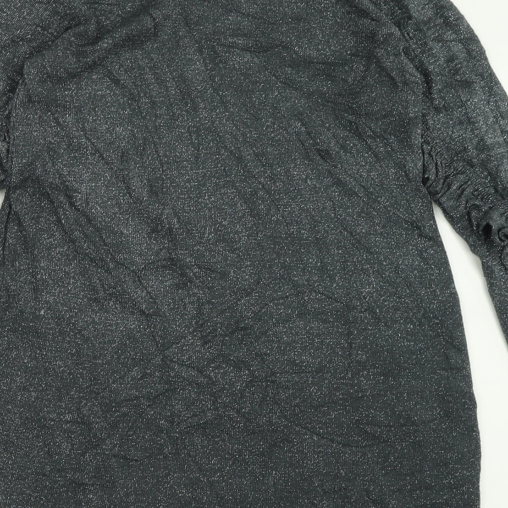 TU Womens Silver Acrylic Tunic T-Shirt Size 8 Crew Neck - Frill sleeve