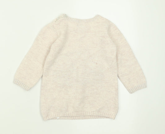Primark Girls Pink Acrylic Jumper Dress Size 18-24 Months Crew Neck Button - Hedgehog