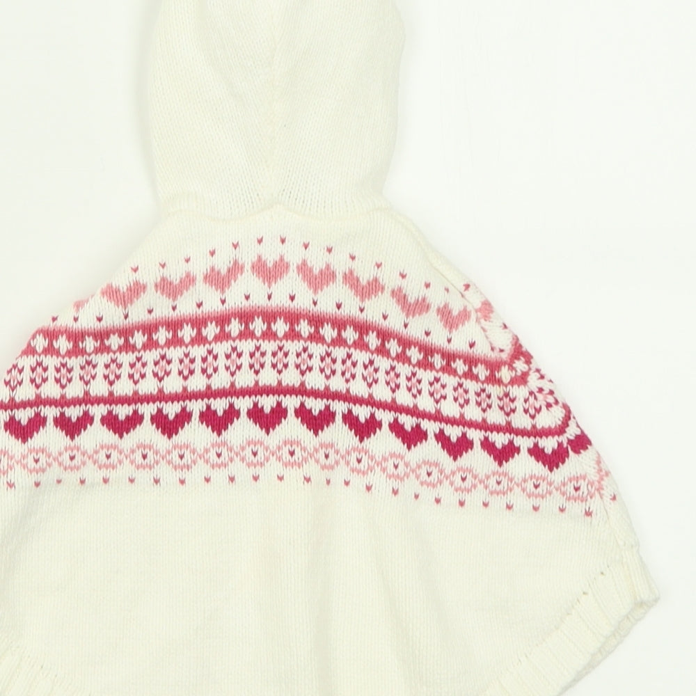 Matalan Girls White Geometric Cotton Cape Jumper Size 3-6 Months Button