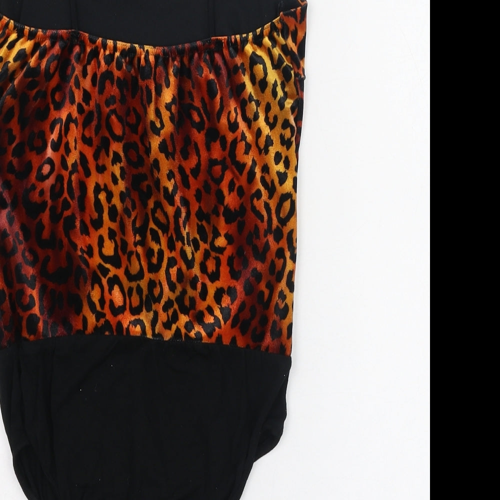 Edge Street Womens Orange Animal Print Polyester Bodysuit One-Piece Size 10 Hook & Loop