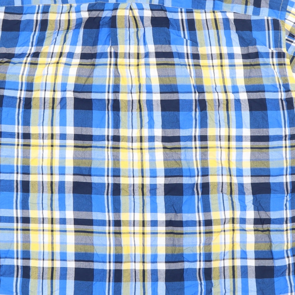 S&C Mens Blue Plaid Polyester Button-Up Size M Collared Button